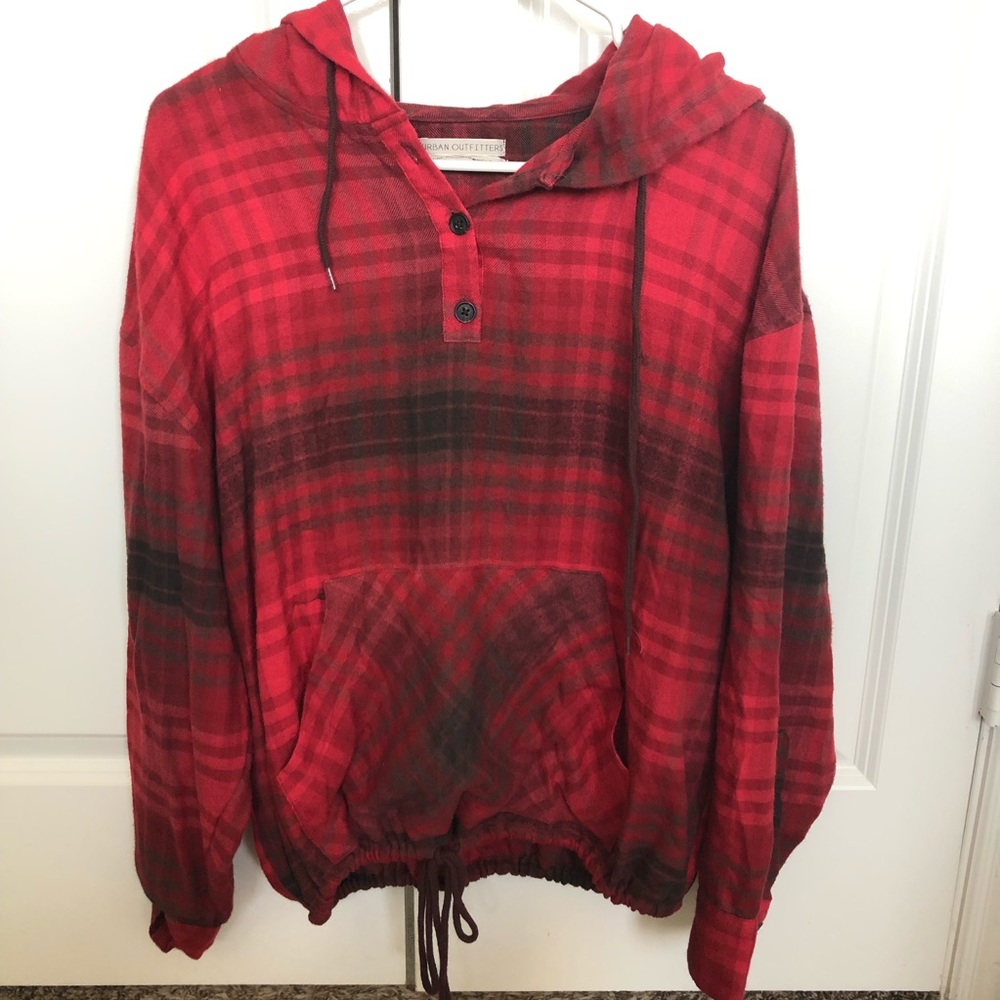 Red plaid drawstring hoodie